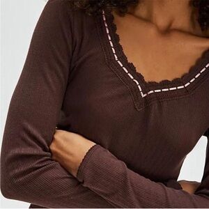 Intimately Free People Only You Long Sleeve Tee Brown Size S